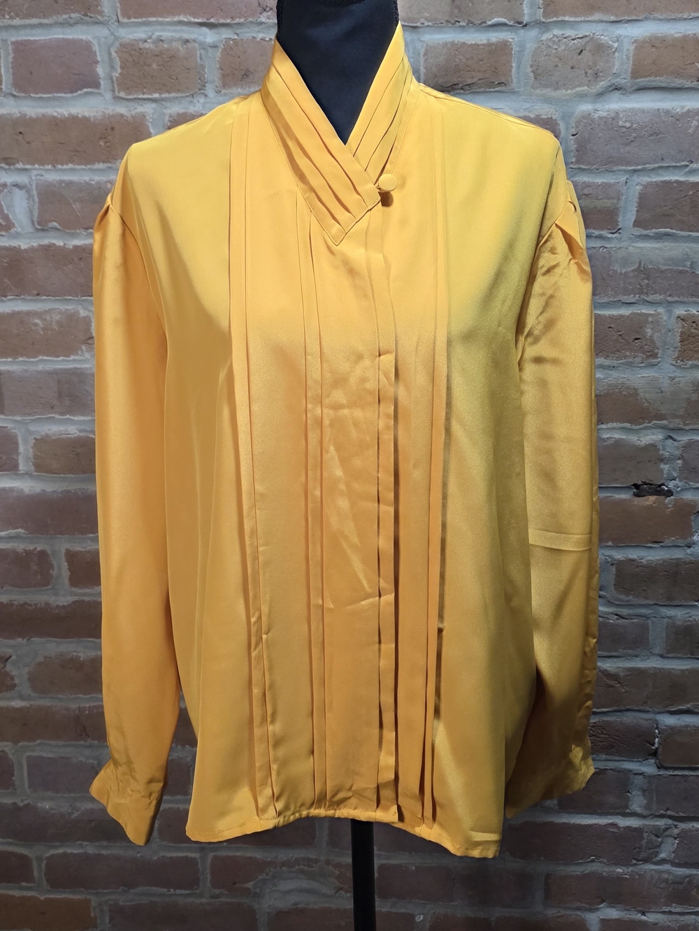 Vintage Attitudes Marigold Yellow Pleated Silk-Look Blouse Size 14